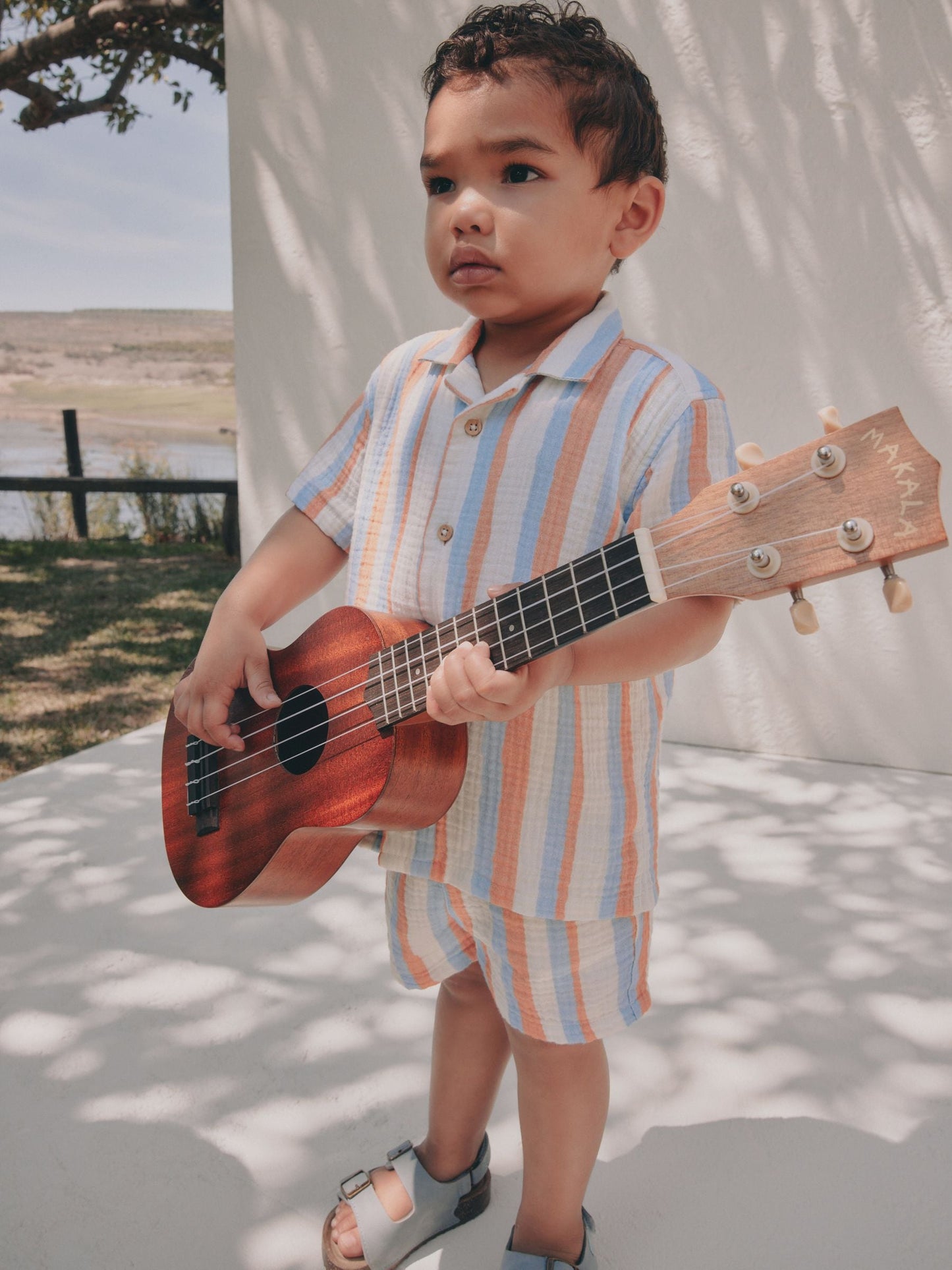 Blue/Orange Stripe Short Sleeve Double Cloth Shirt & Shorts Set (3mths-10yrs) image 3
