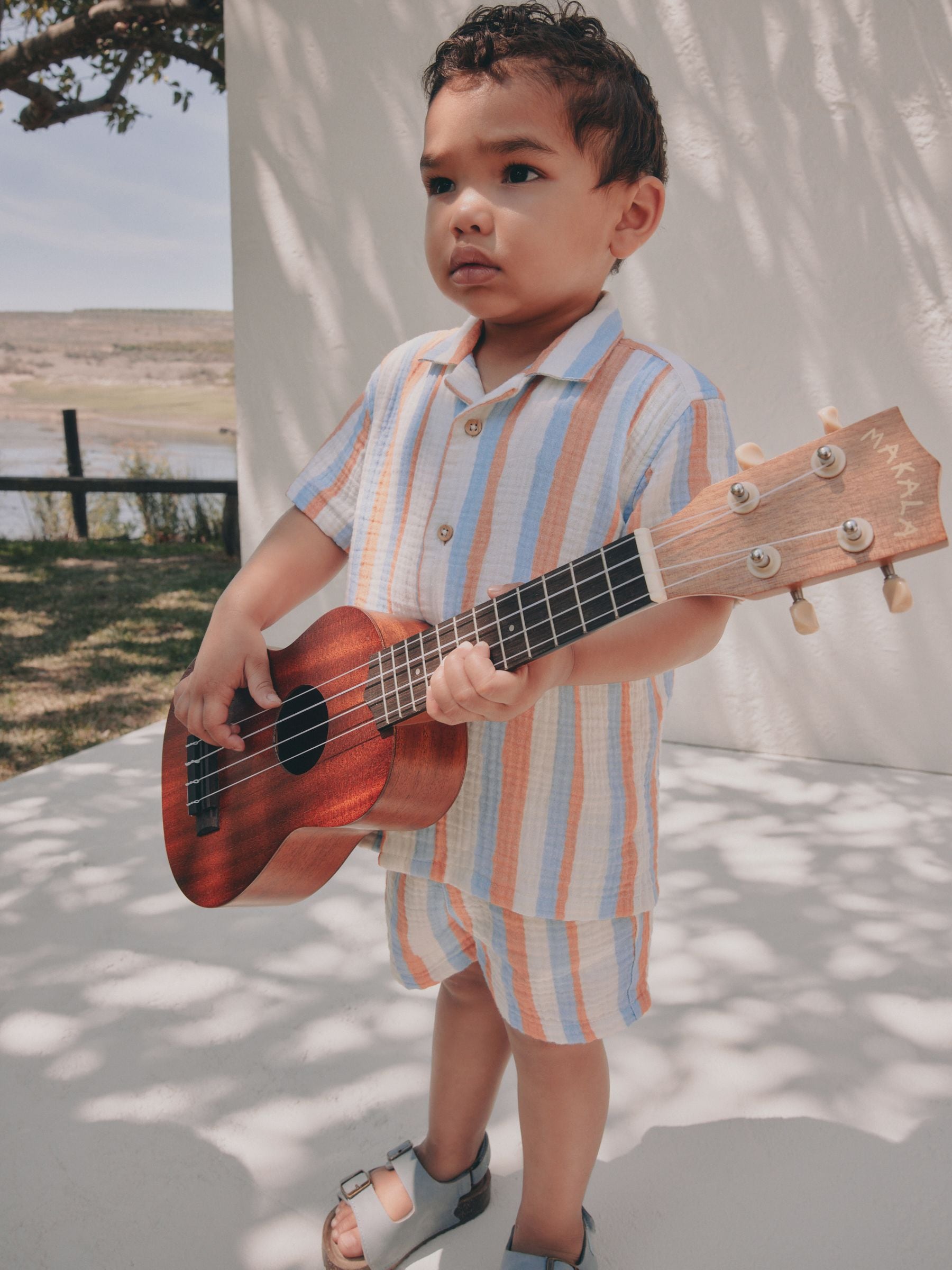 Blue/Orange Stripe Short Sleeve Double Cloth Shirt & Shorts Set (3mths-10yrs) image 3