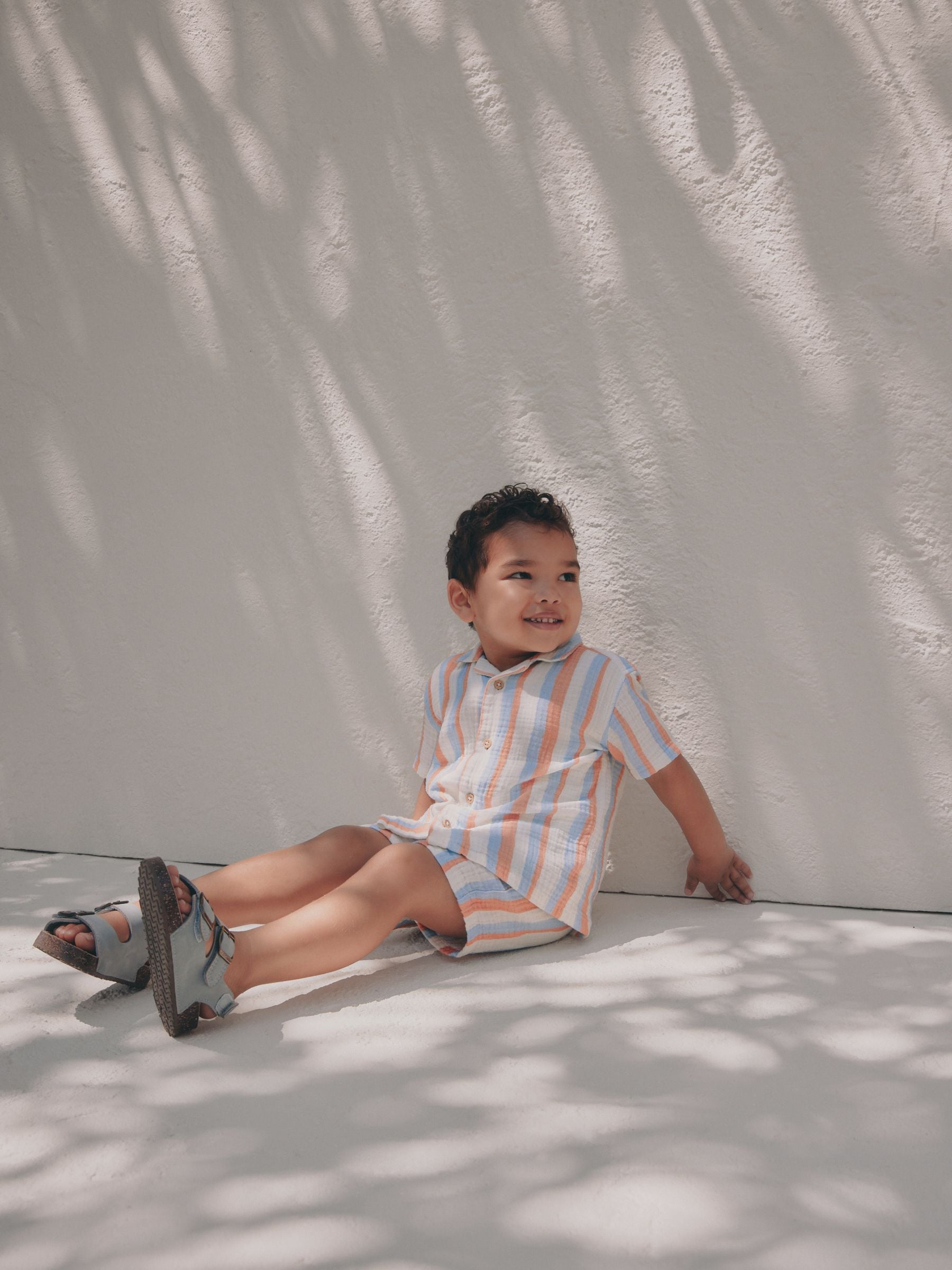 Blue/Orange Stripe Short Sleeve Double Cloth Shirt & Shorts Set (3mths-10yrs) image 4