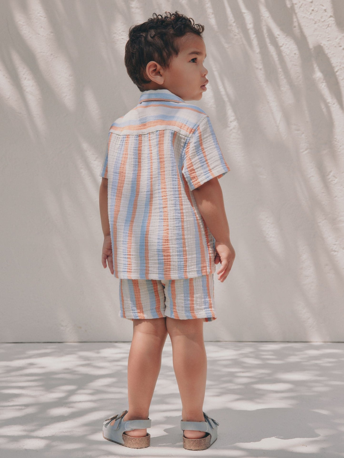 Blue/Orange Stripe Short Sleeve Double Cloth Shirt & Shorts Set (3mths-10yrs) image 5