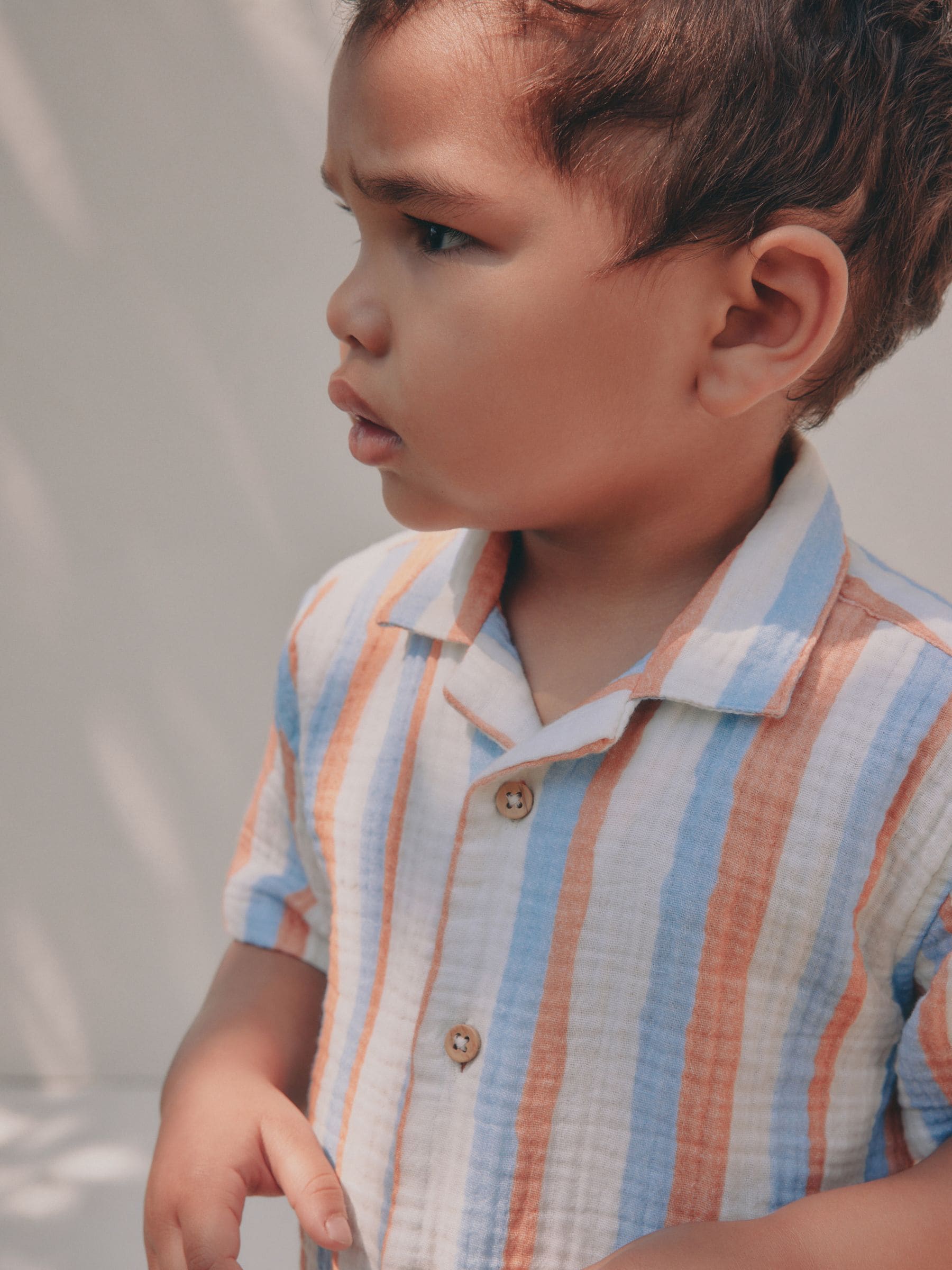 Blue/Orange Stripe Short Sleeve Double Cloth Shirt & Shorts Set (3mths-10yrs) image 6