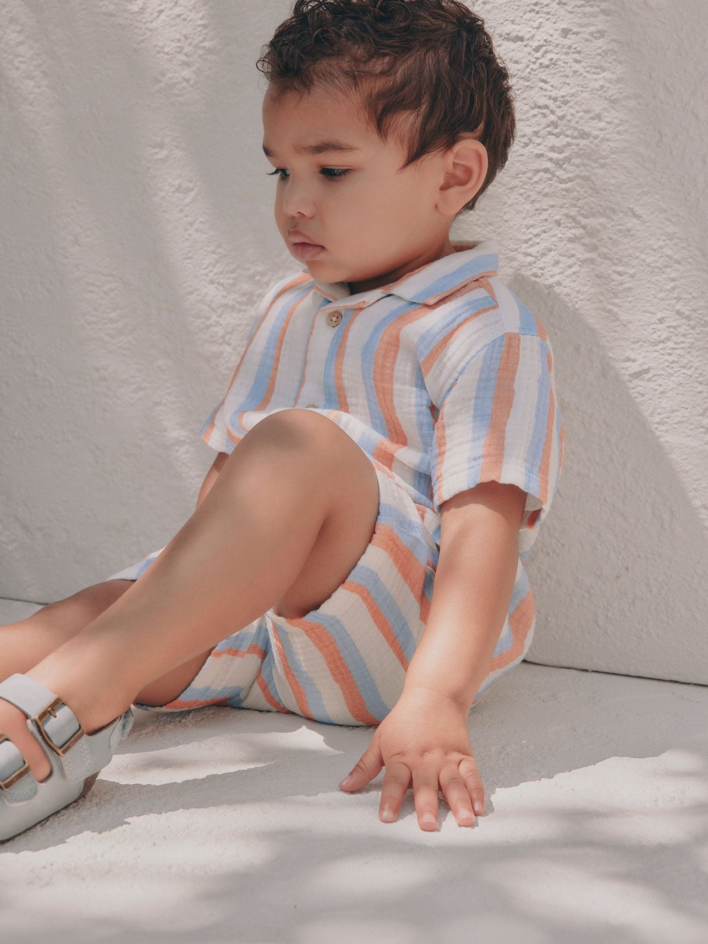 Blue/Orange Stripe Short Sleeve Double Cloth Shirt & Shorts Set (3mths-10yrs) image 7
