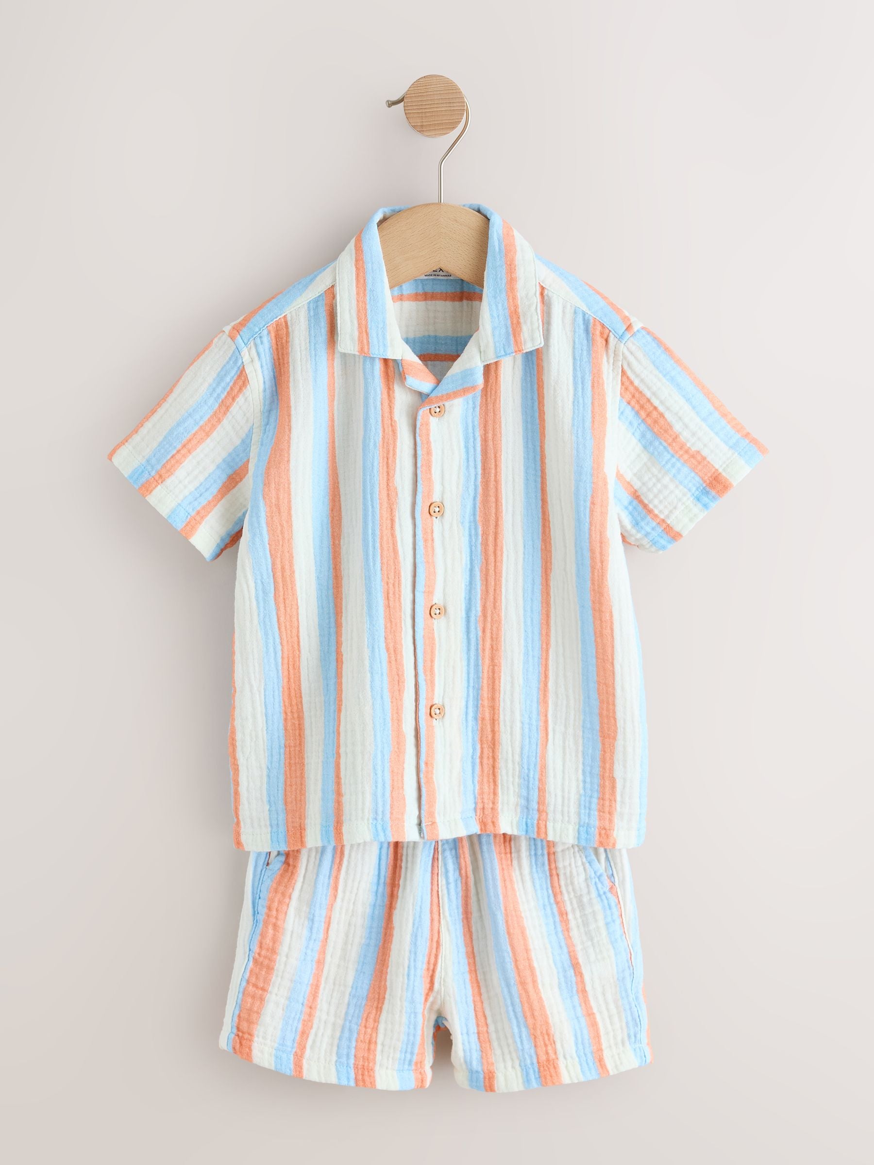 Blue/Orange Stripe Short Sleeve Double Cloth Shirt & Shorts Set (3mths-10yrs) image 8