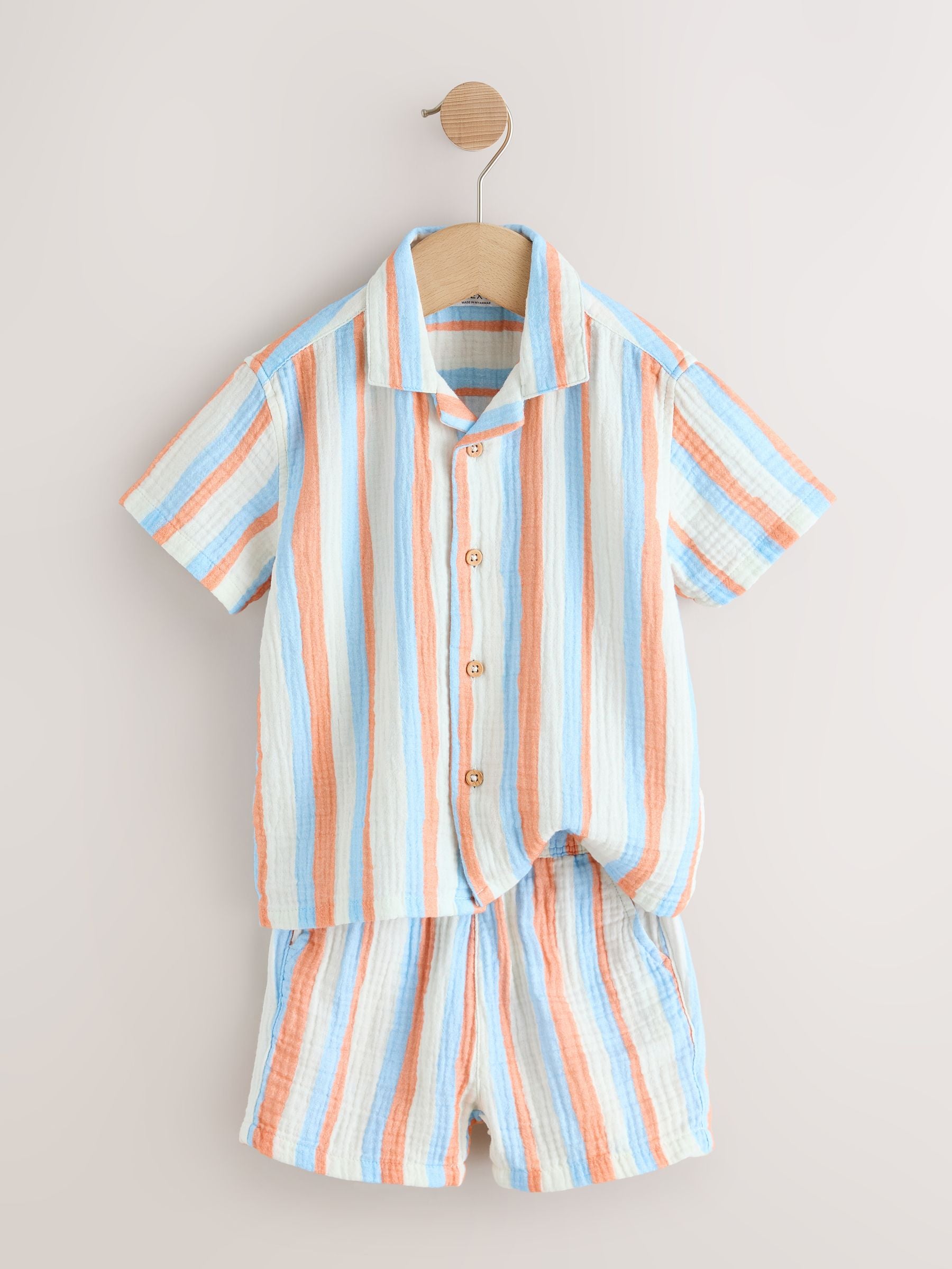 Blue/Orange Stripe Short Sleeve Double Cloth Shirt & Shorts Set (3mths-10yrs) image 9