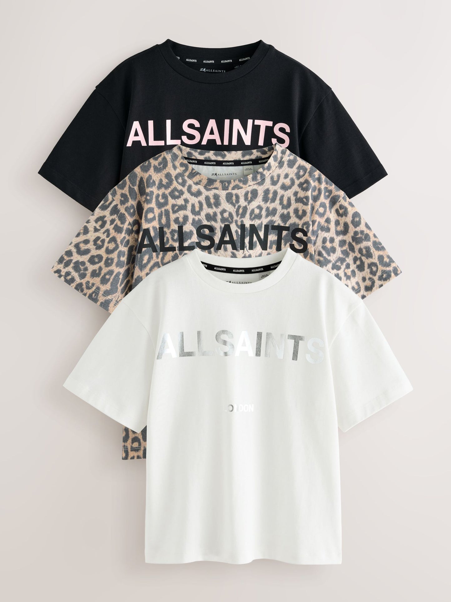 Dsiney Kidz - smALLSAINTS Leopard/Black Oversized Girls Logo T-Shirts 3 Pack image 1