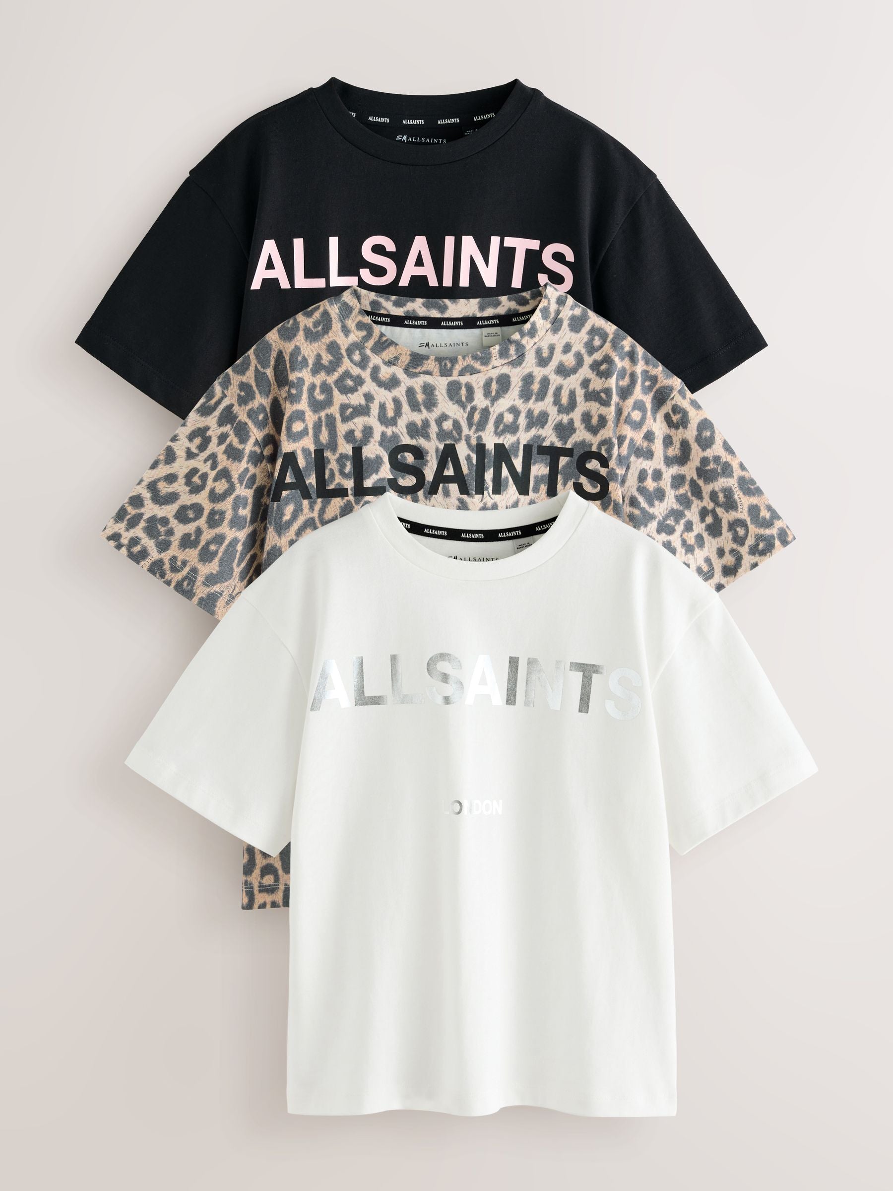 Dsiney Kidz - smALLSAINTS Leopard/Black Oversized Girls Logo T-Shirts 3 Pack image 1