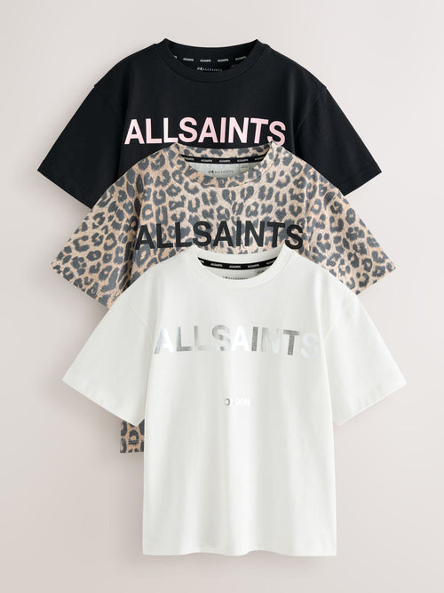 Dsiney Kidz - smALLSAINTS Leopard/Black Oversized Girls Logo T-Shirts 3 Pack image 1