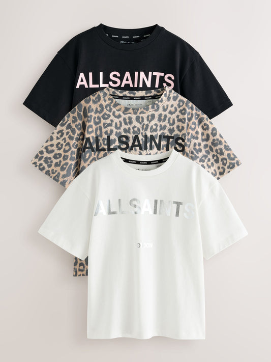 Dsiney Kidz - smALLSAINTS Leopard/Black Oversized Girls Logo T-Shirts 3 Pack image 1