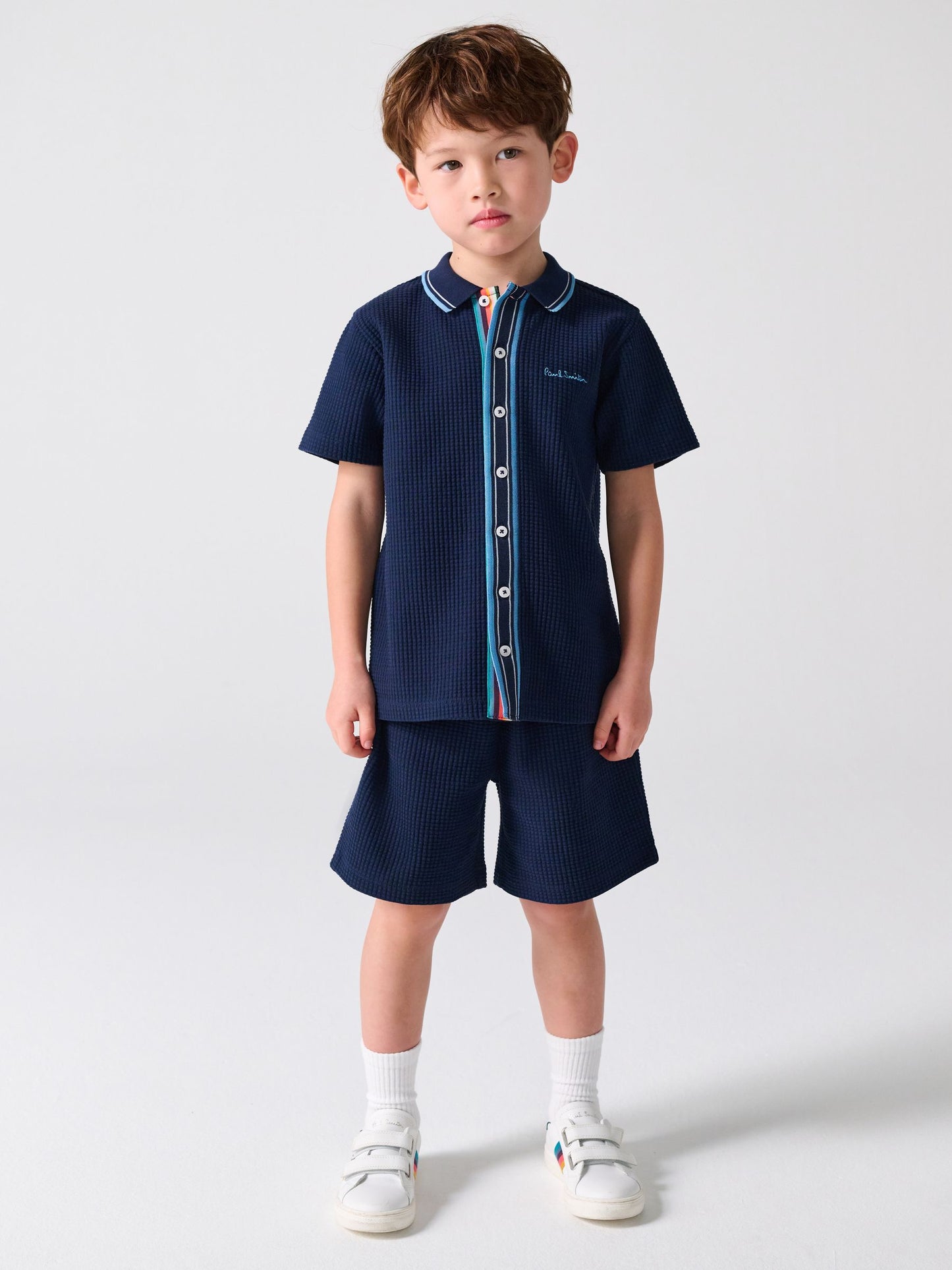 Dsiney Kidz - Paul Smith Junior Navy Textured Shirt And Shorts Set image 1