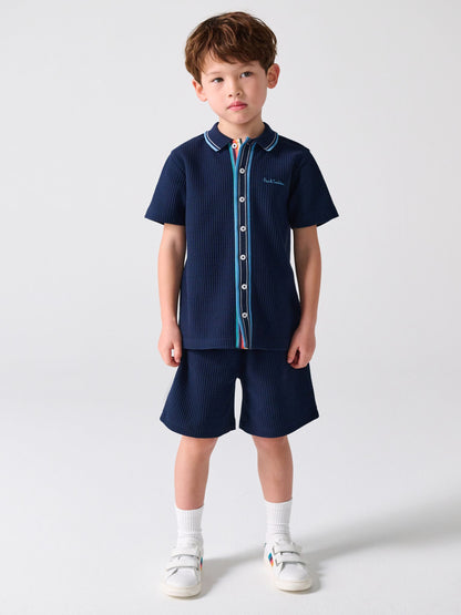 Dsiney Kidz - Paul Smith Junior Navy Textured Shirt And Shorts Set image 1