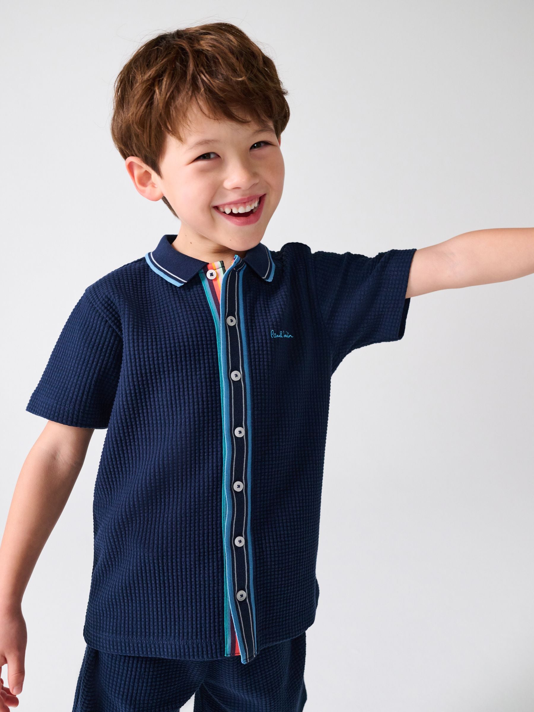 Dsiney Kidz - Paul Smith Junior Navy Textured Shirt And Shorts Set image 2