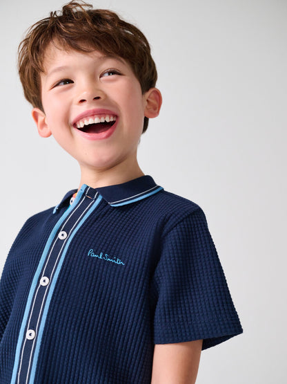 Dsiney Kidz - Paul Smith Junior Navy Textured Shirt And Shorts Set image 3
