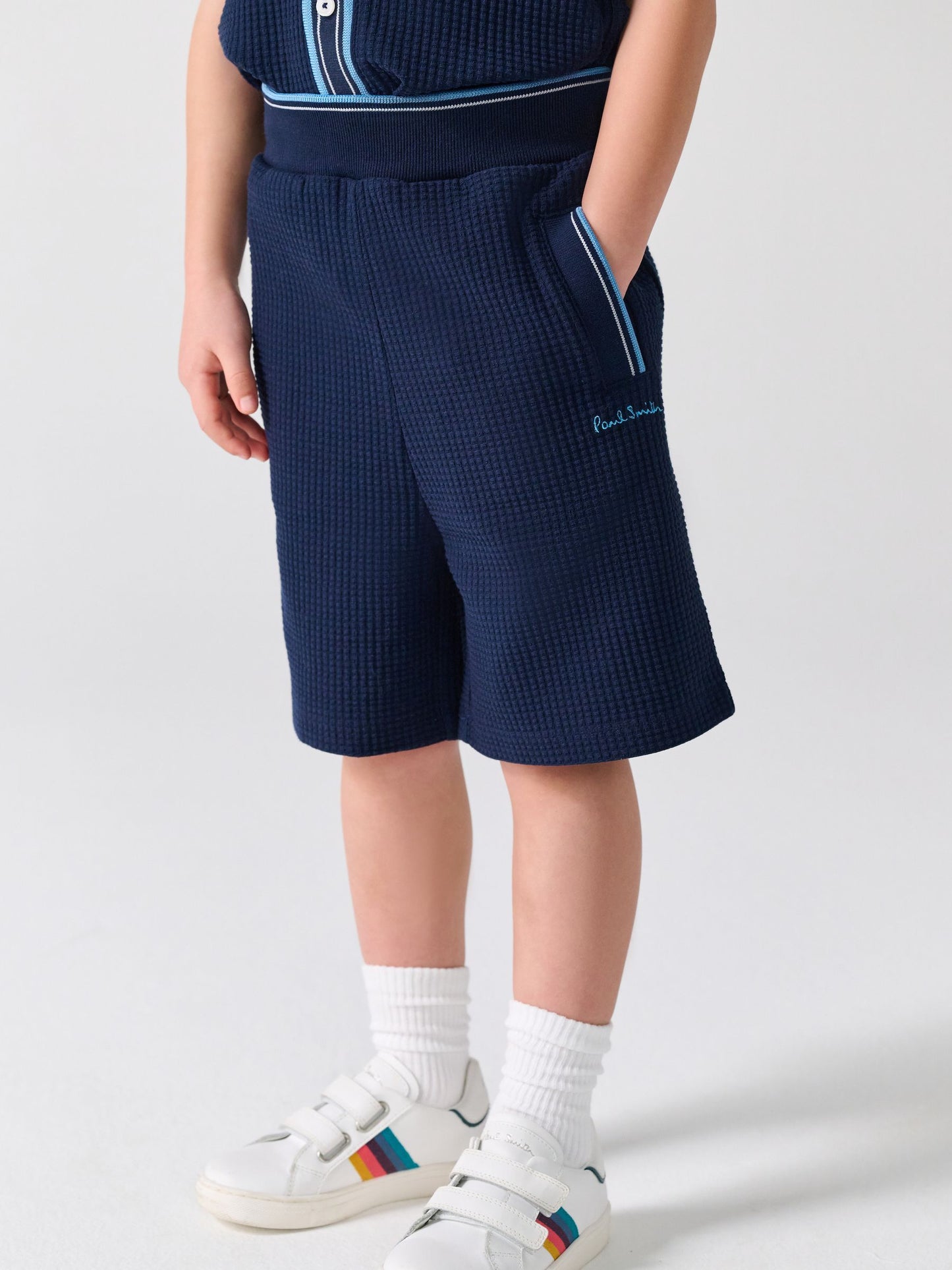 Dsiney Kidz - Paul Smith Junior Navy Textured Shirt And Shorts Set image 4