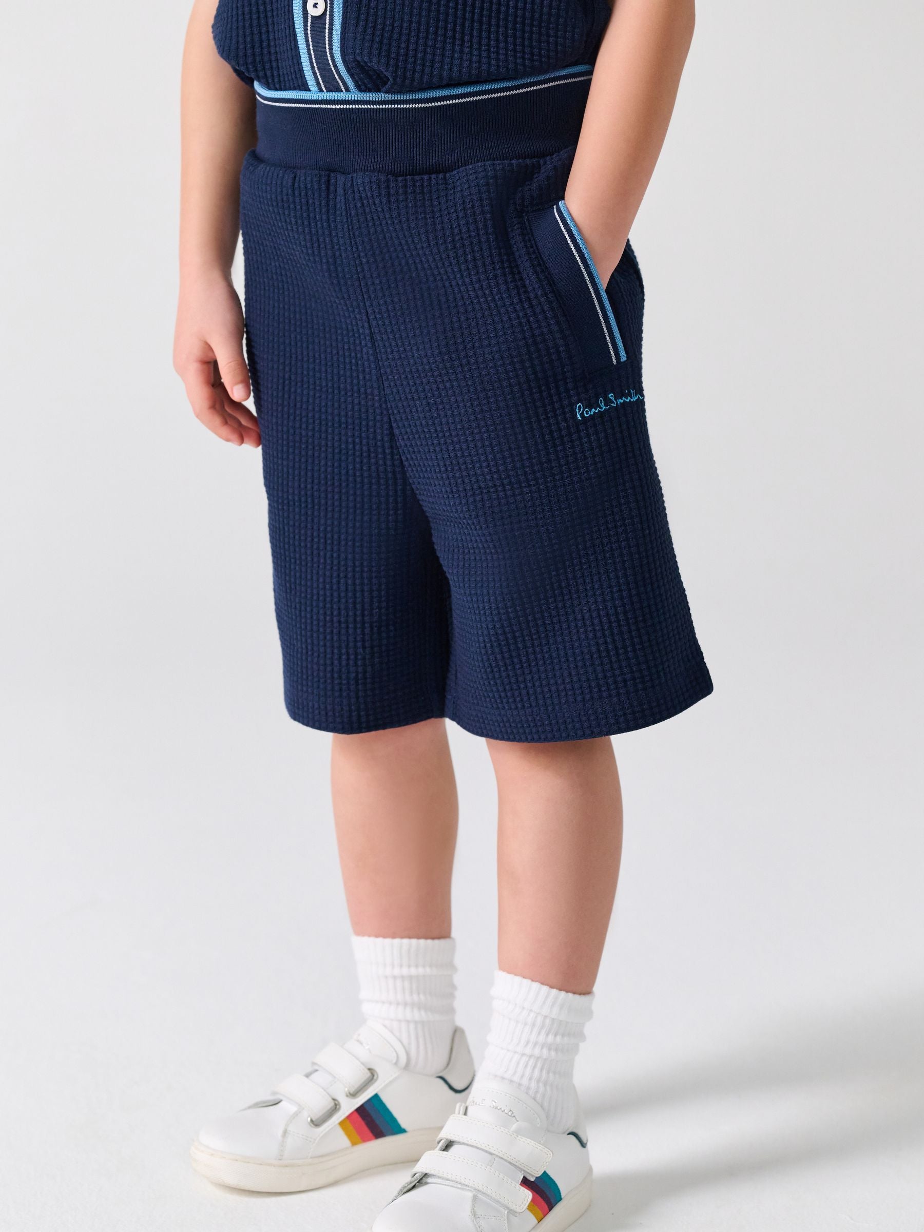 Dsiney Kidz - Paul Smith Junior Navy Textured Shirt And Shorts Set image 4