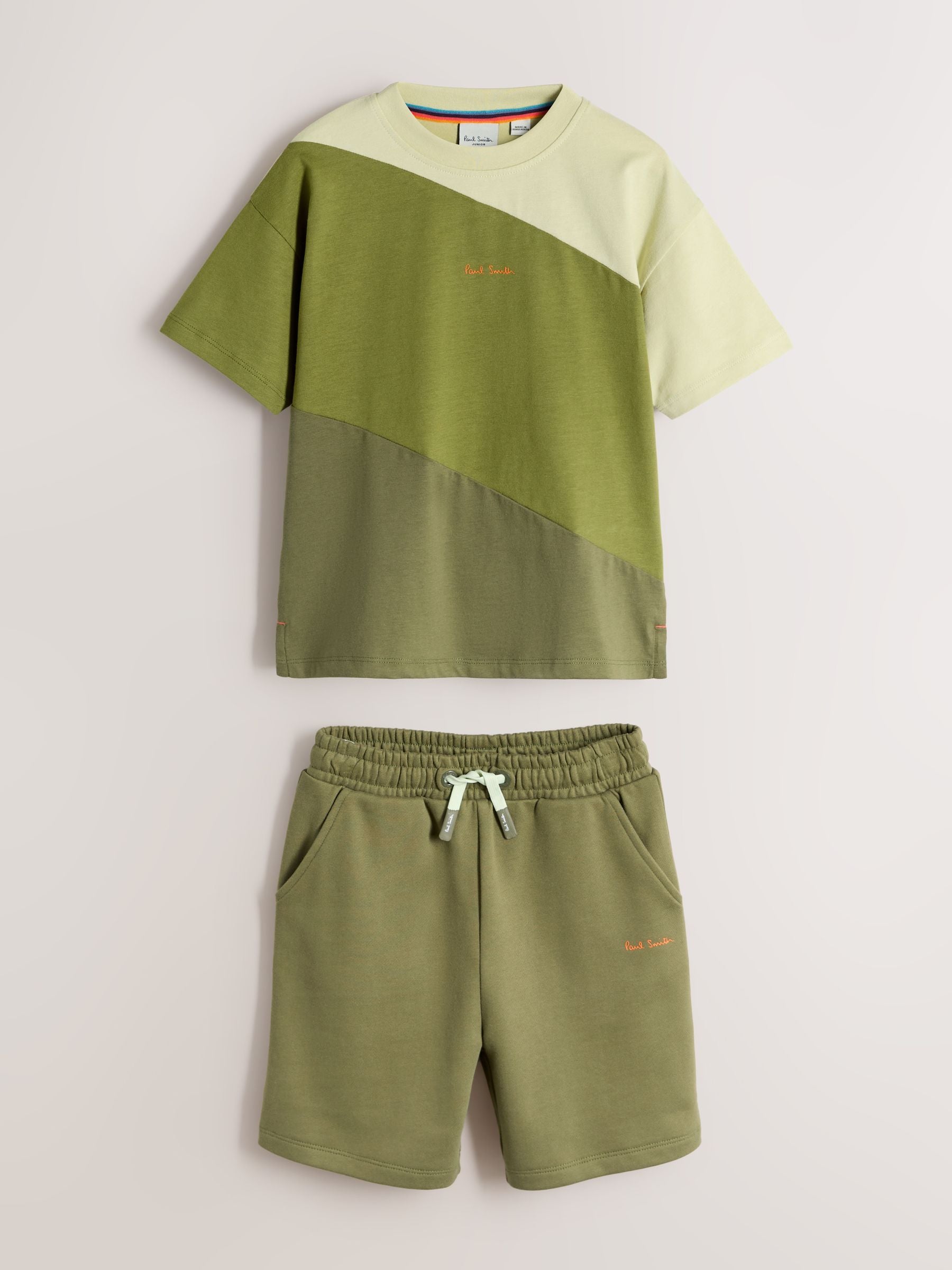 Dsiney Kidz - Paul Smith Junior Green Colourblock T-Shirt and Shorts Set image 8