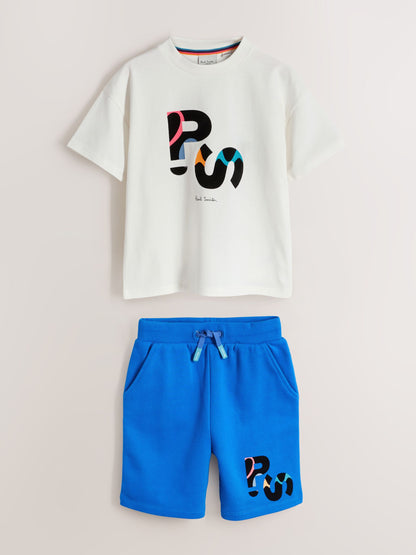 Dsiney Kidz - Paul Smith Junior White/Blue T-Shirt and Shorts Set image 6