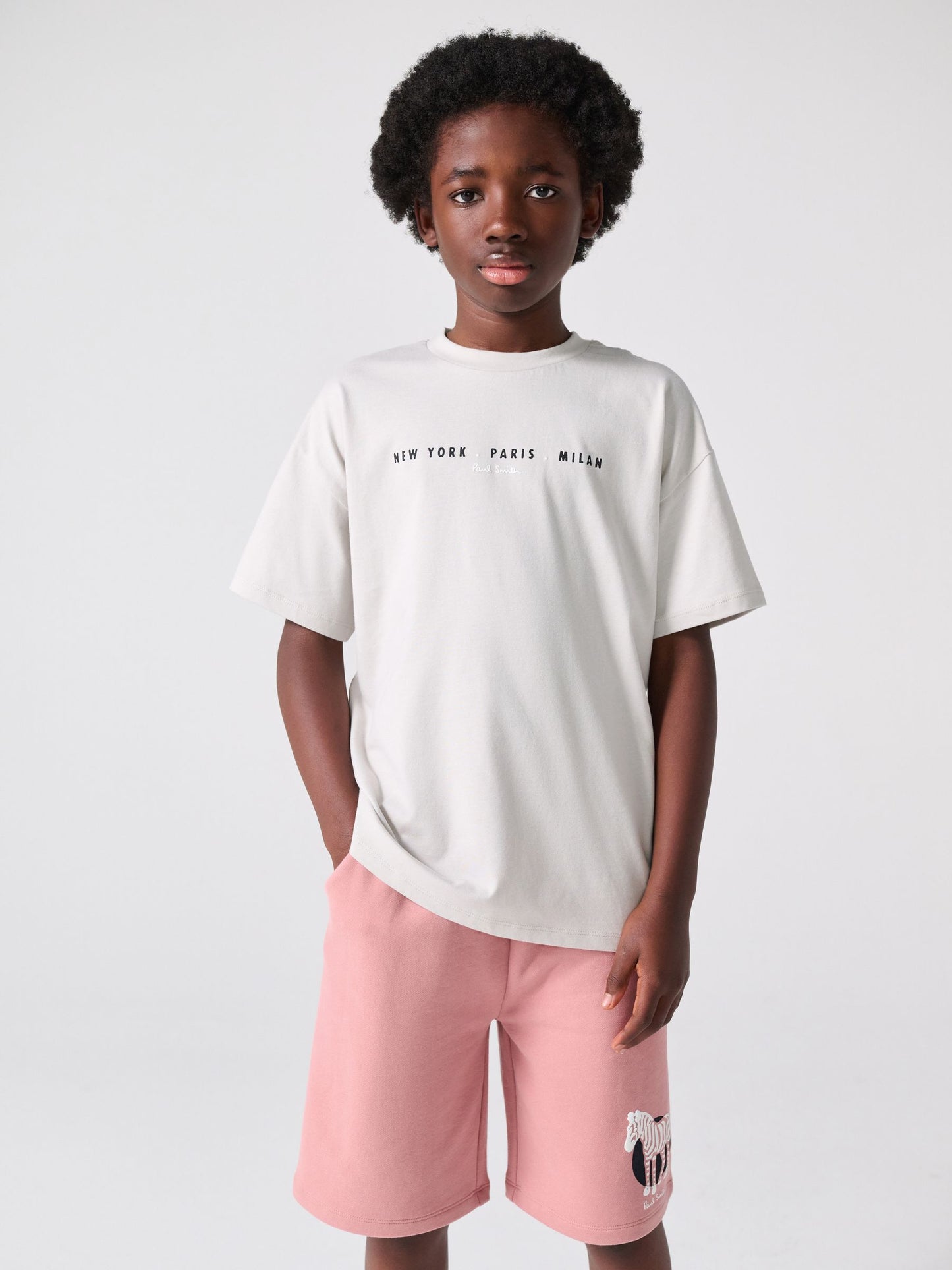 Dsiney Kidz - Paul Smith Junior Grey/Pink Graphic T-Shirt and Shorts Set image 3