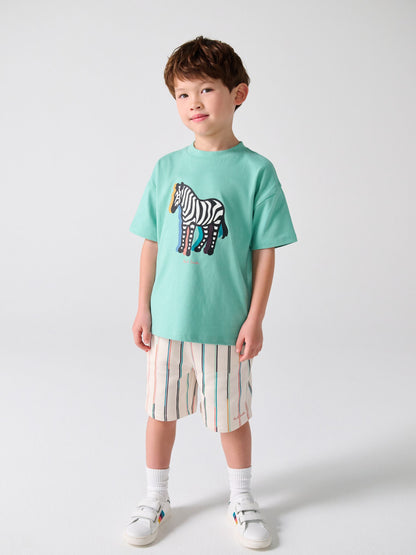 Dsiney Kidz - Paul Smith Junior Green Zebra T-Shirt and Striped Shorts Set image 1