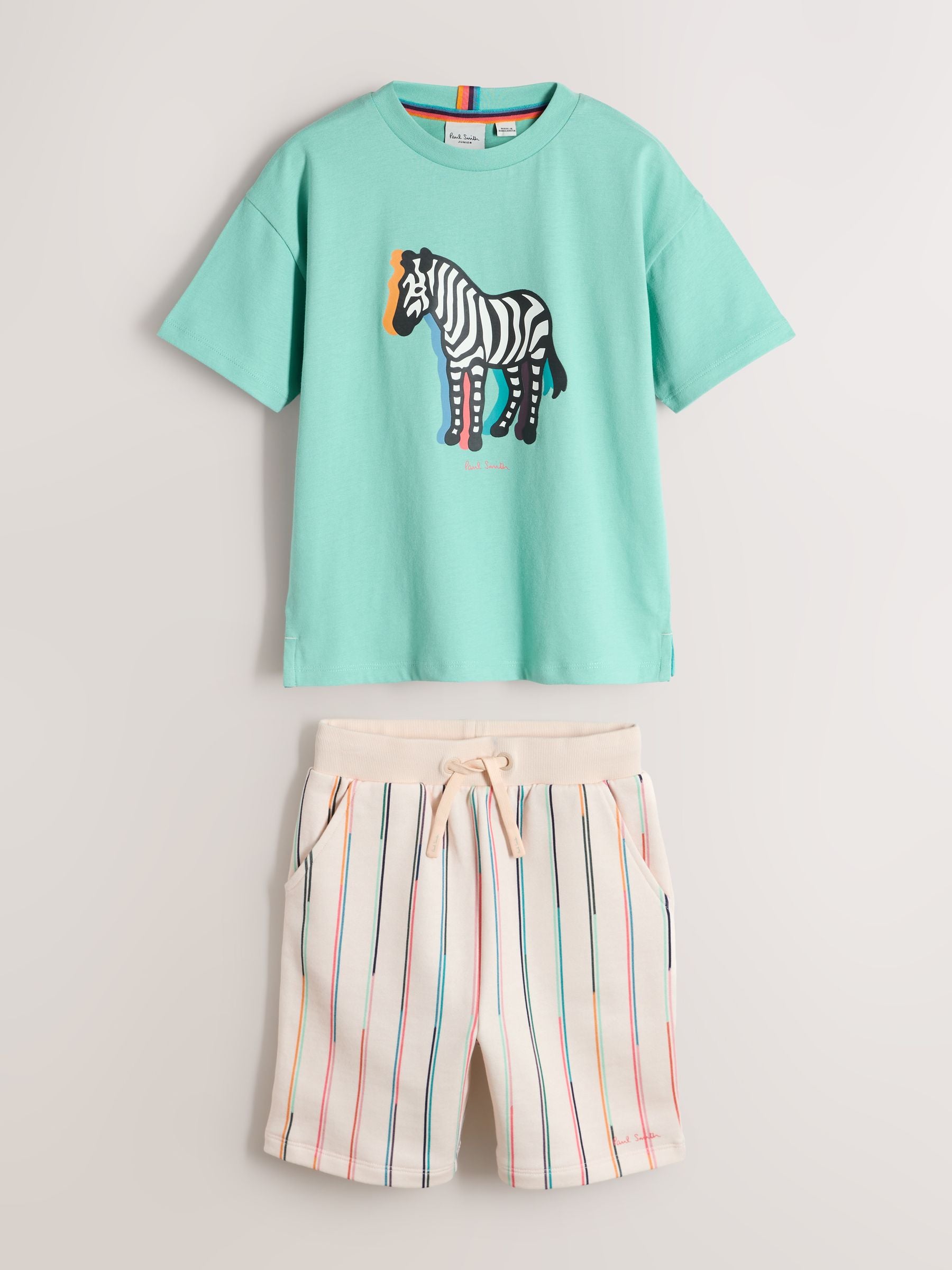 Dsiney Kidz - Paul Smith Junior Green Zebra T-Shirt and Striped Shorts Set image 10