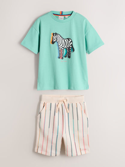 Dsiney Kidz - Paul Smith Junior Green Zebra T-Shirt and Striped Shorts Set image 10