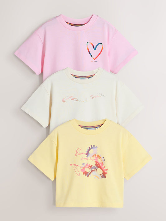 Dsiney Kidz - Paul Smith Junior Pink/Yellow Graphic T-Shirts 3 Pack image 1