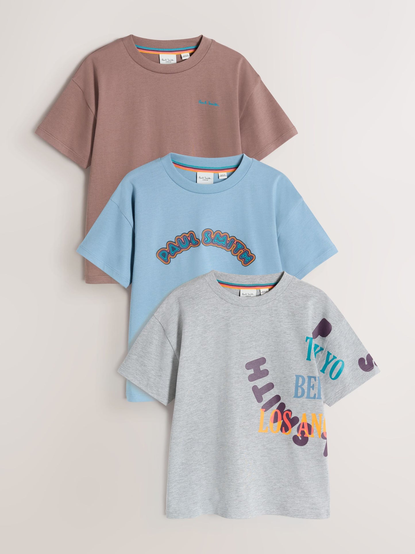 Dsiney Kidz - Paul Smith Junior Grey/Brown/Blue Graphic T-Shirts 3 Pack image 1