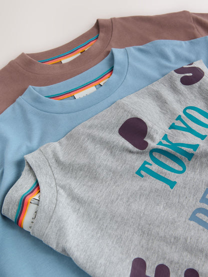 Dsiney Kidz - Paul Smith Junior Grey/Brown/Blue Graphic T-Shirts 3 Pack image 8