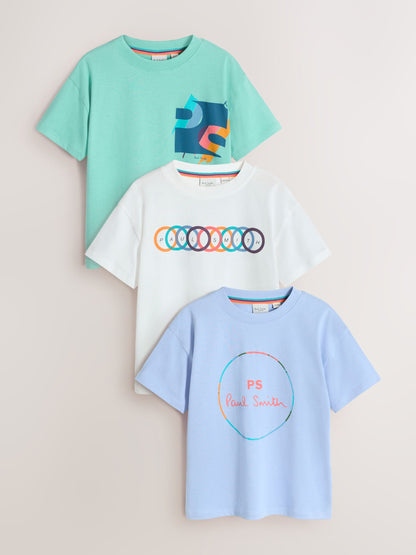 Dsiney Kidz - Paul Smith Junior White/Blue/Green Graphic T-Shirts 3 Pack image 1
