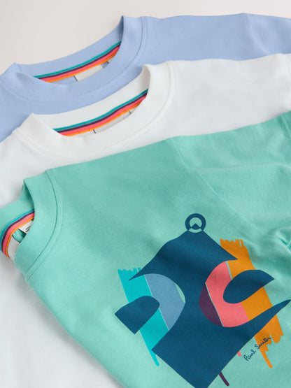 Dsiney Kidz - Paul Smith Junior White/Blue/Green Graphic T-Shirts 3 Pack image 8