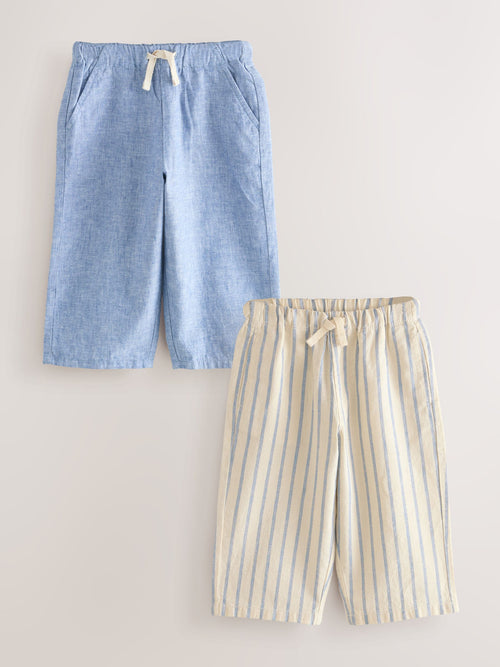 Blue/Ecru Linen Trousers 2 Pack (3mths-7yrs) image 1