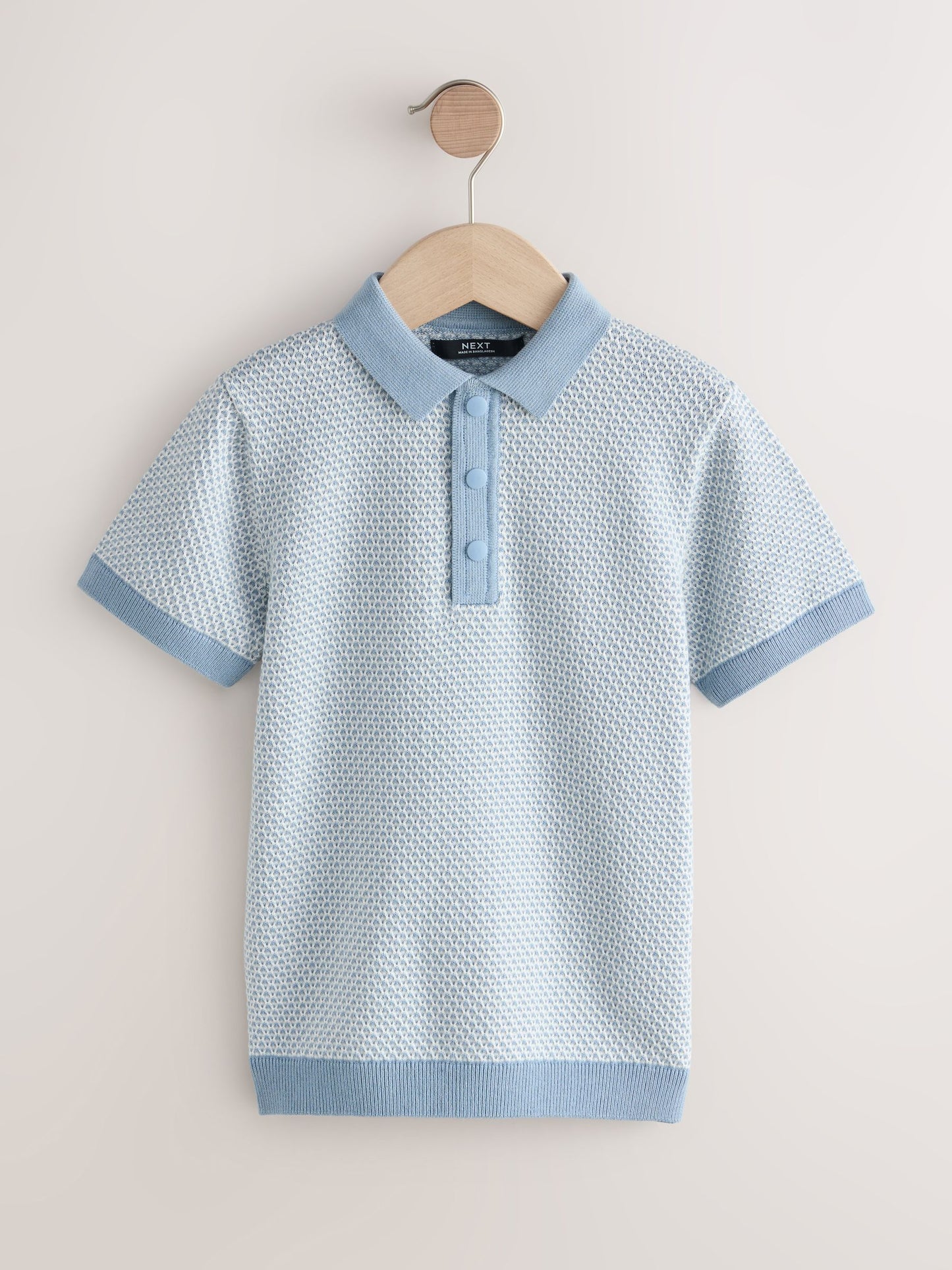 Dsiney Kidz - Blue Textured Popper Neck Knitted Polo Shirt (3-16yrs) image 1