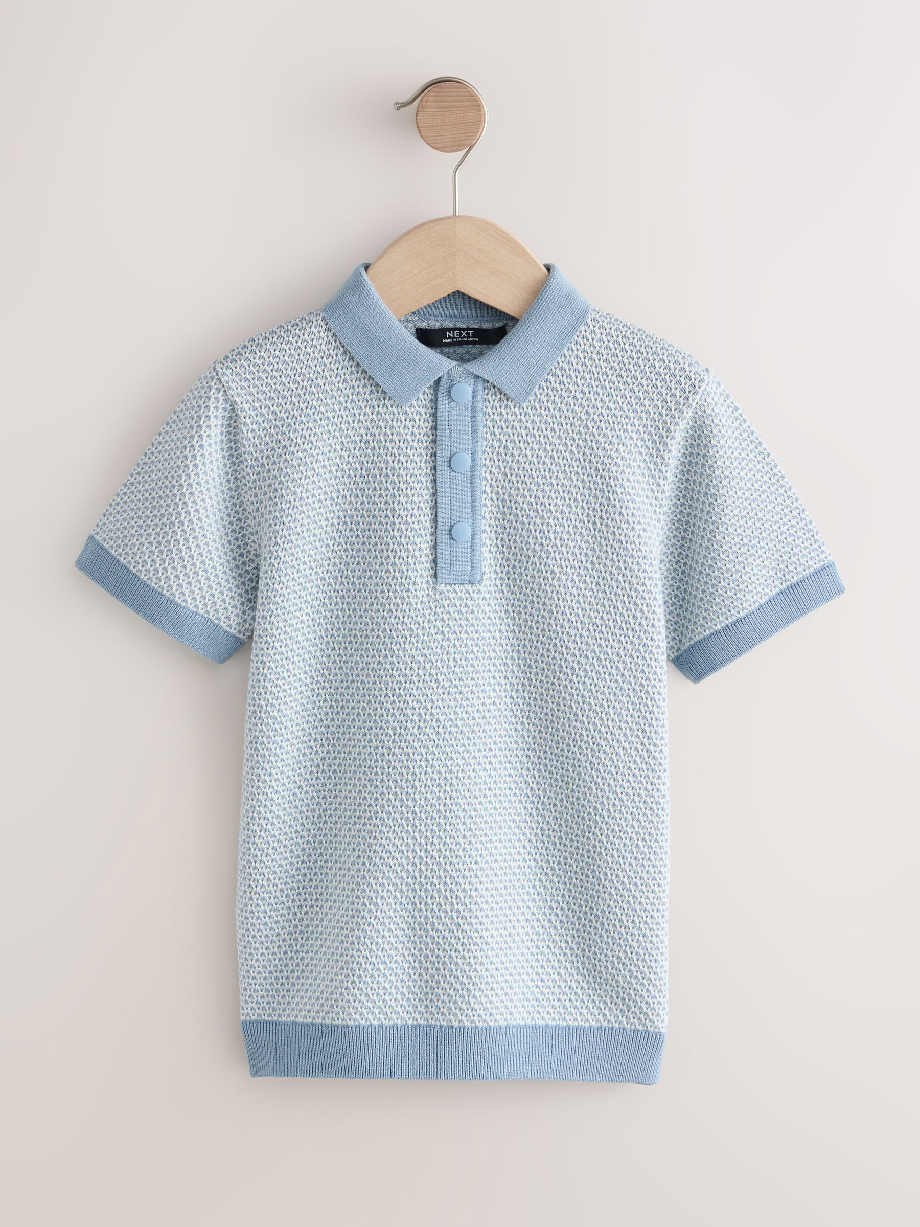 Dsiney Kidz - Blue Textured Popper Neck Knitted Polo Shirt (3-16yrs) image 1