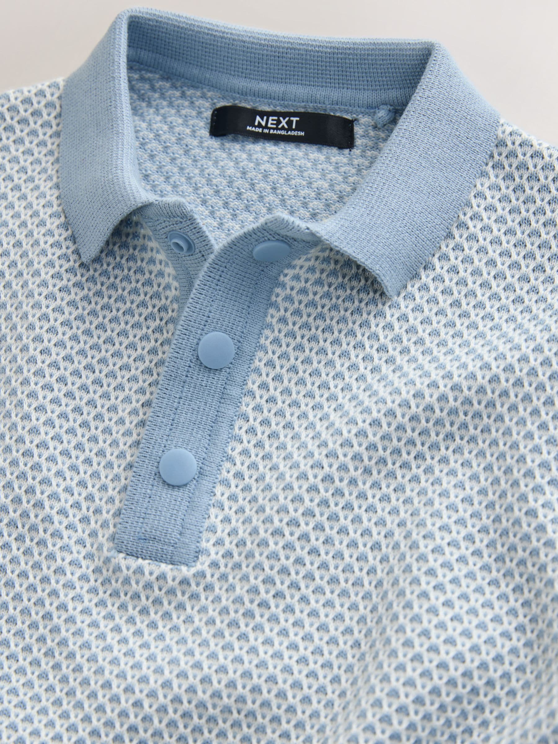 Dsiney Kidz - Blue Textured Popper Neck Knitted Polo Shirt (3-16yrs) image 3
