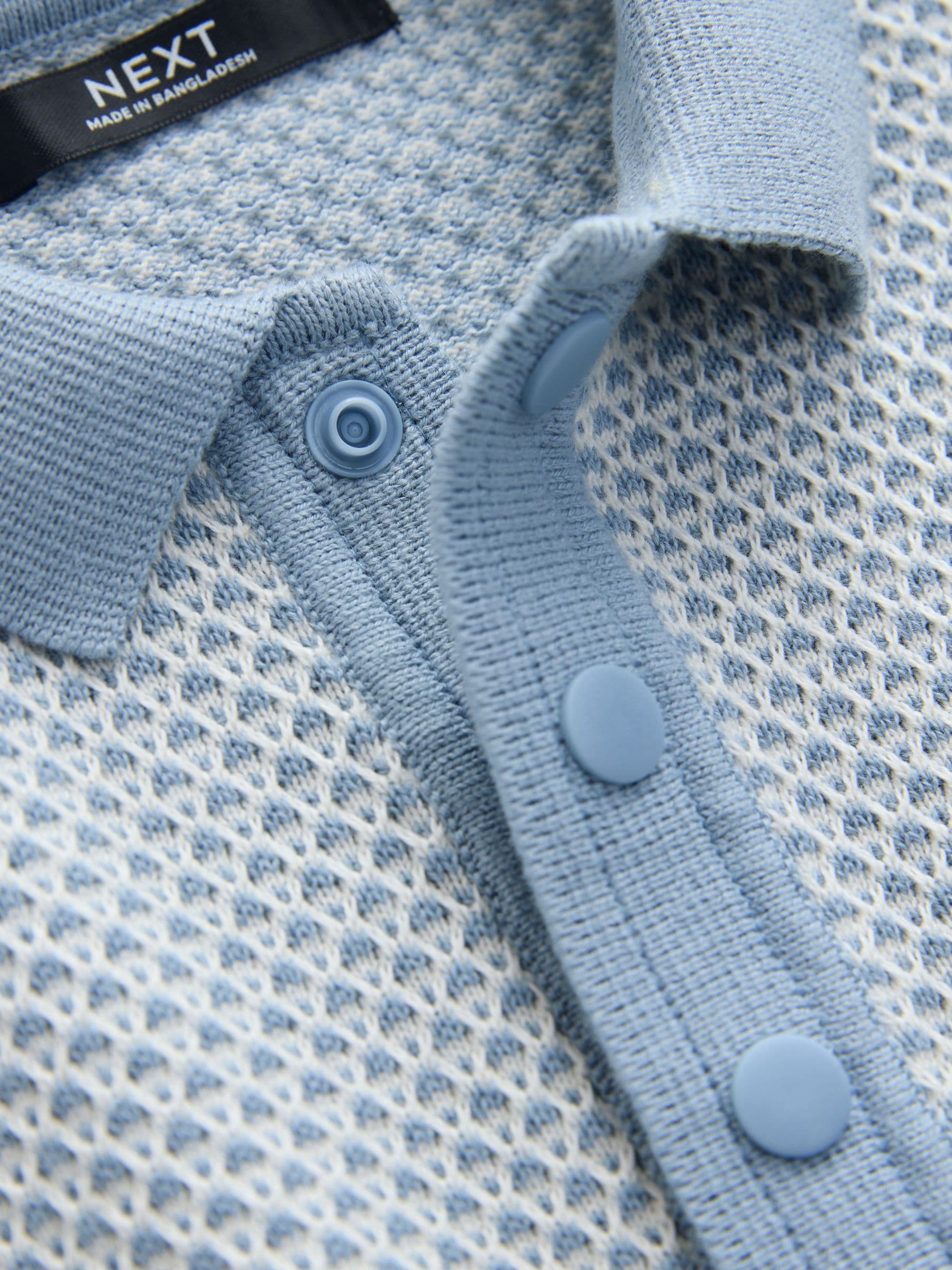 Dsiney Kidz - Blue Textured Popper Neck Knitted Polo Shirt (3-16yrs) image 4
