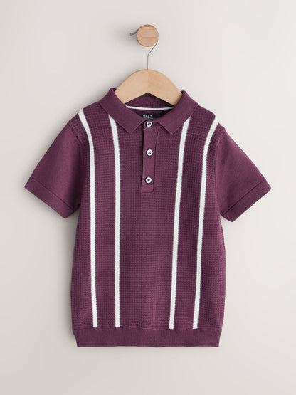 Dsiney Kidz - Plum Purple Knitted Button Neck Polo Shirt (3-16yrs) image 1