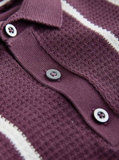 Dsiney Kidz - Plum Purple Knitted Button Neck Polo Shirt (3-16yrs) image 4