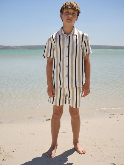 Neutral Stripe Swim Shorts and Shirt Set (3-16yrs) image 2