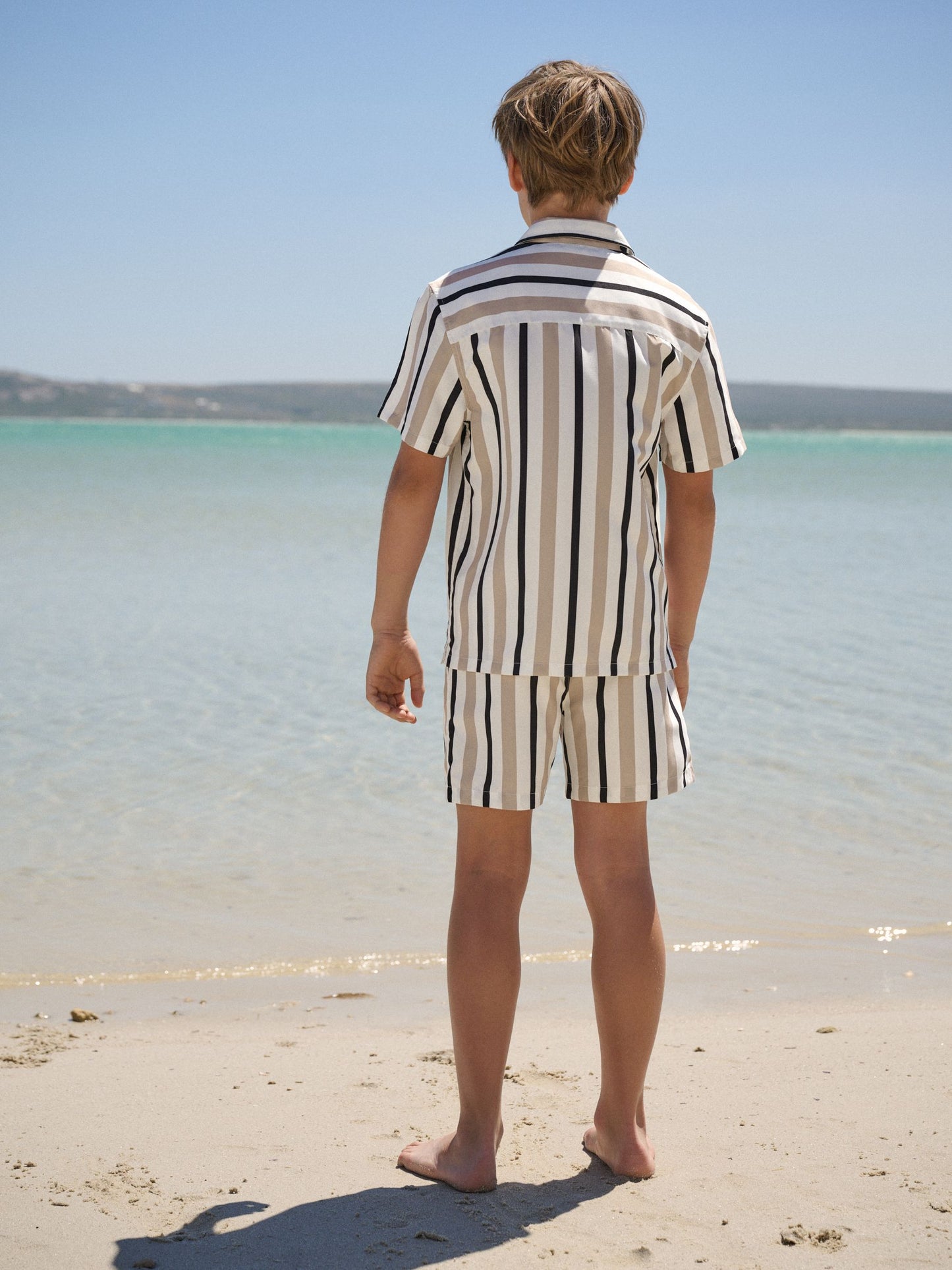 Neutral Stripe Swim Shorts and Shirt Set (3-16yrs) image 3
