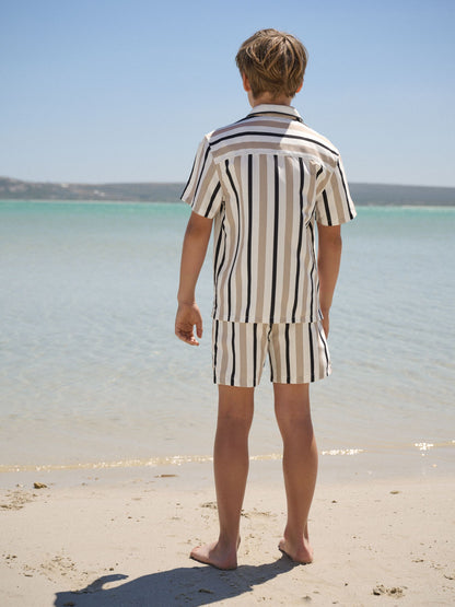 Neutral Stripe Swim Shorts and Shirt Set (3-16yrs) image 3