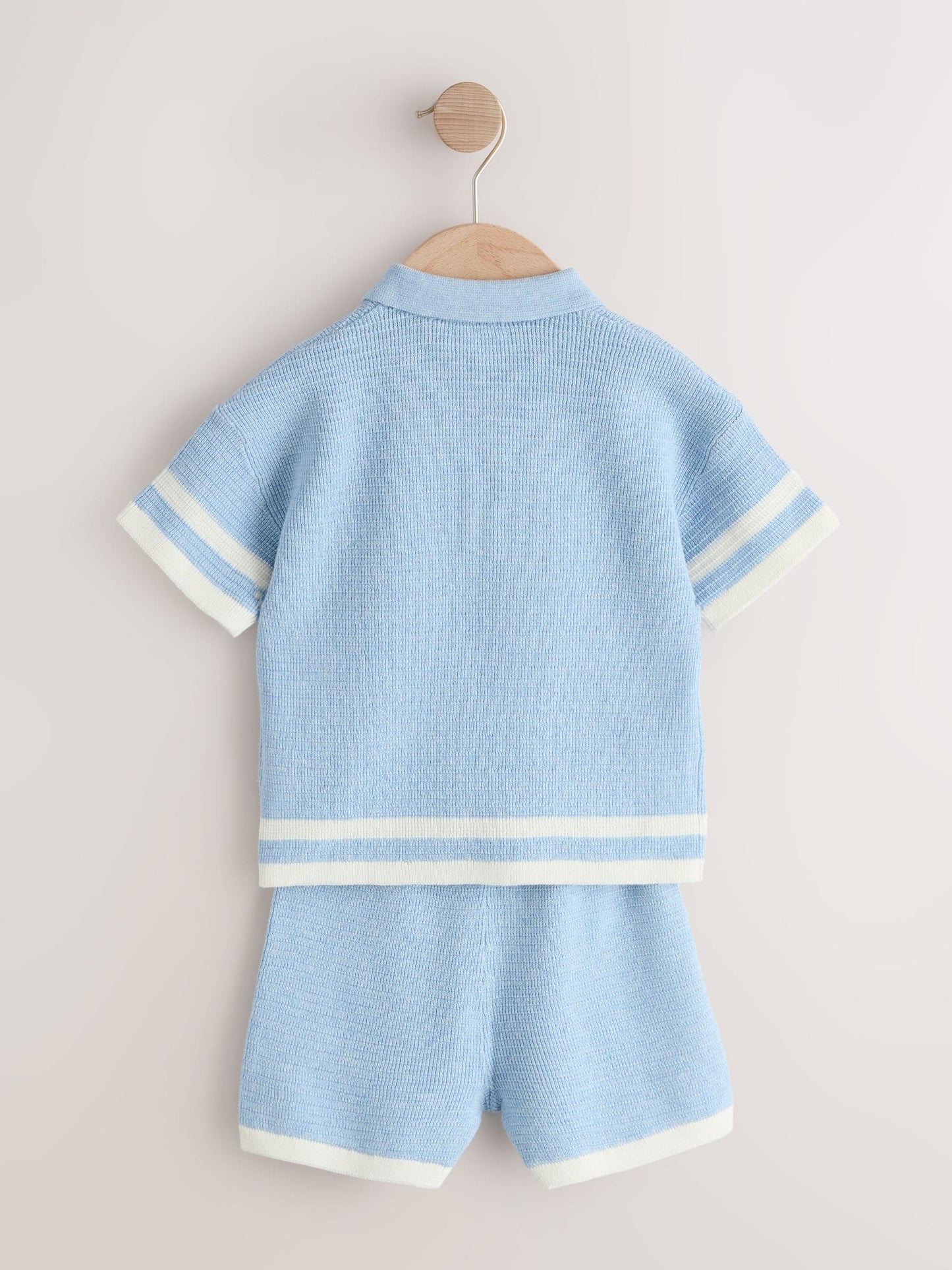 Blue Knitted Button Neck Polo Shirt and Shorts Set (3mths-10yrs) image 6