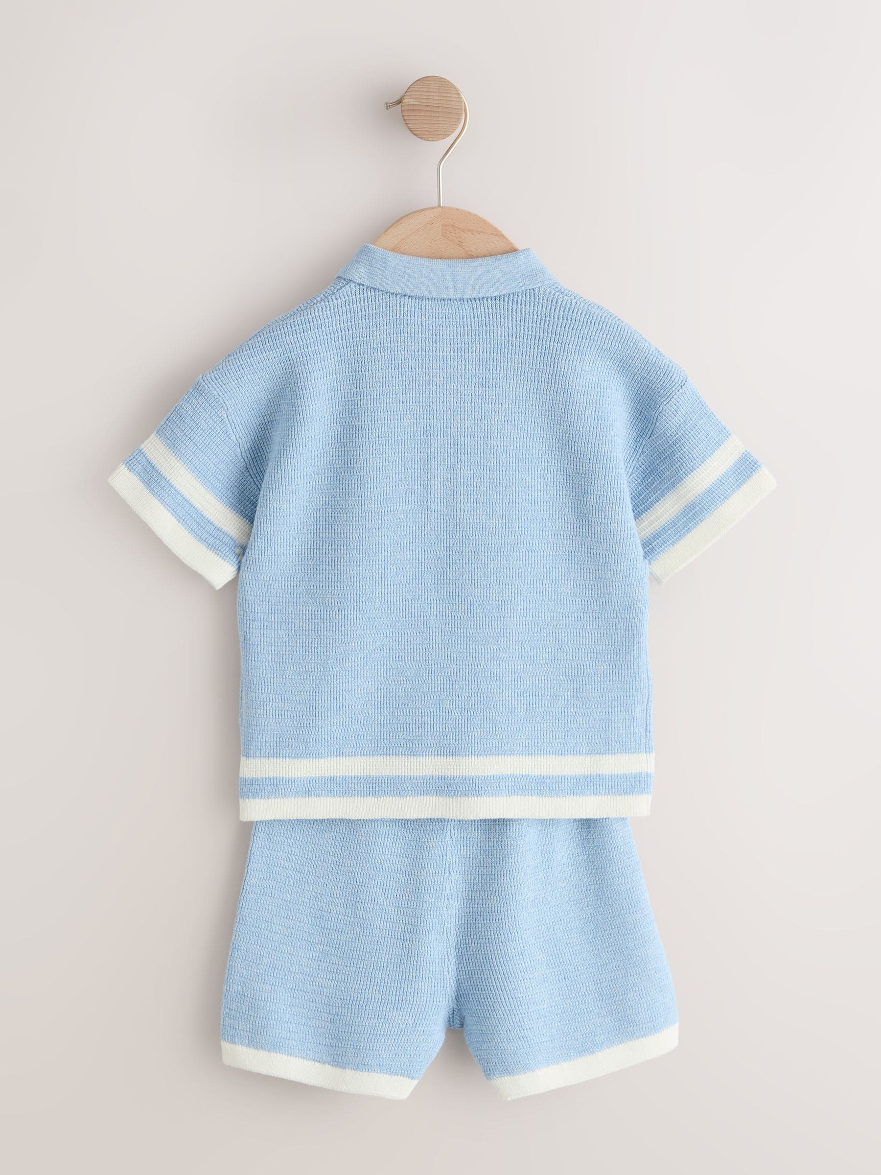 Blue Knitted Button Neck Polo Shirt and Shorts Set (3mths-10yrs) image 6