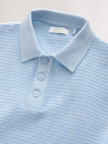 Blue Knitted Button Neck Polo Shirt and Shorts Set (3mths-10yrs) image 7