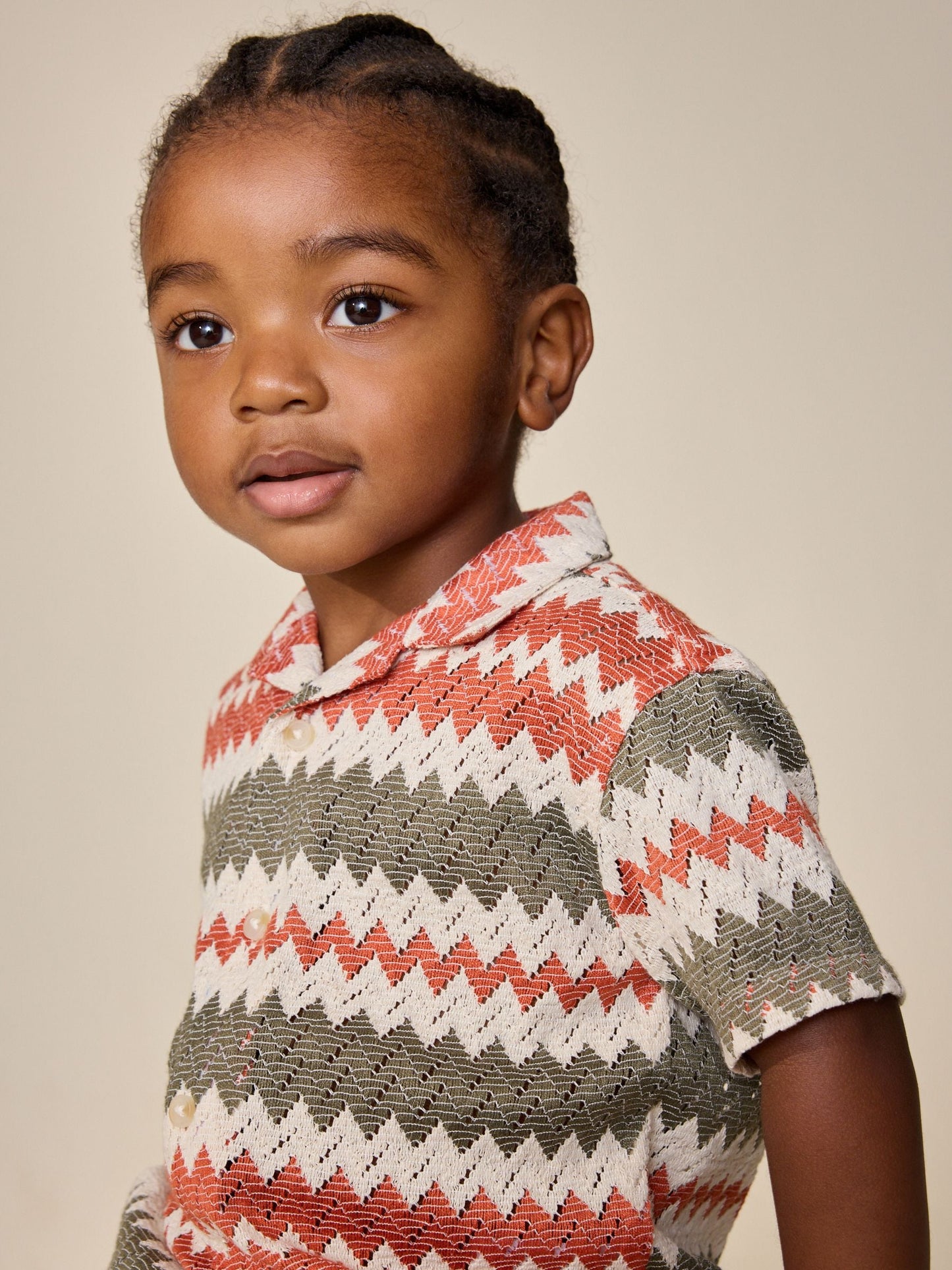 Dsiney Kidz - Red/Ecru Striped Short Sleeve Revere Collar Textured Shirt (3mths-7yrs) image 2