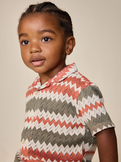 Dsiney Kidz - Red/Ecru Striped Short Sleeve Revere Collar Textured Shirt (3mths-7yrs) image 2