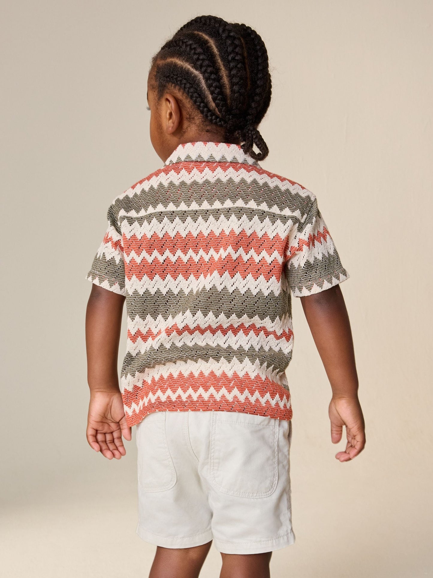 Dsiney Kidz - Red/Ecru Striped Short Sleeve Revere Collar Textured Shirt (3mths-7yrs) image 3