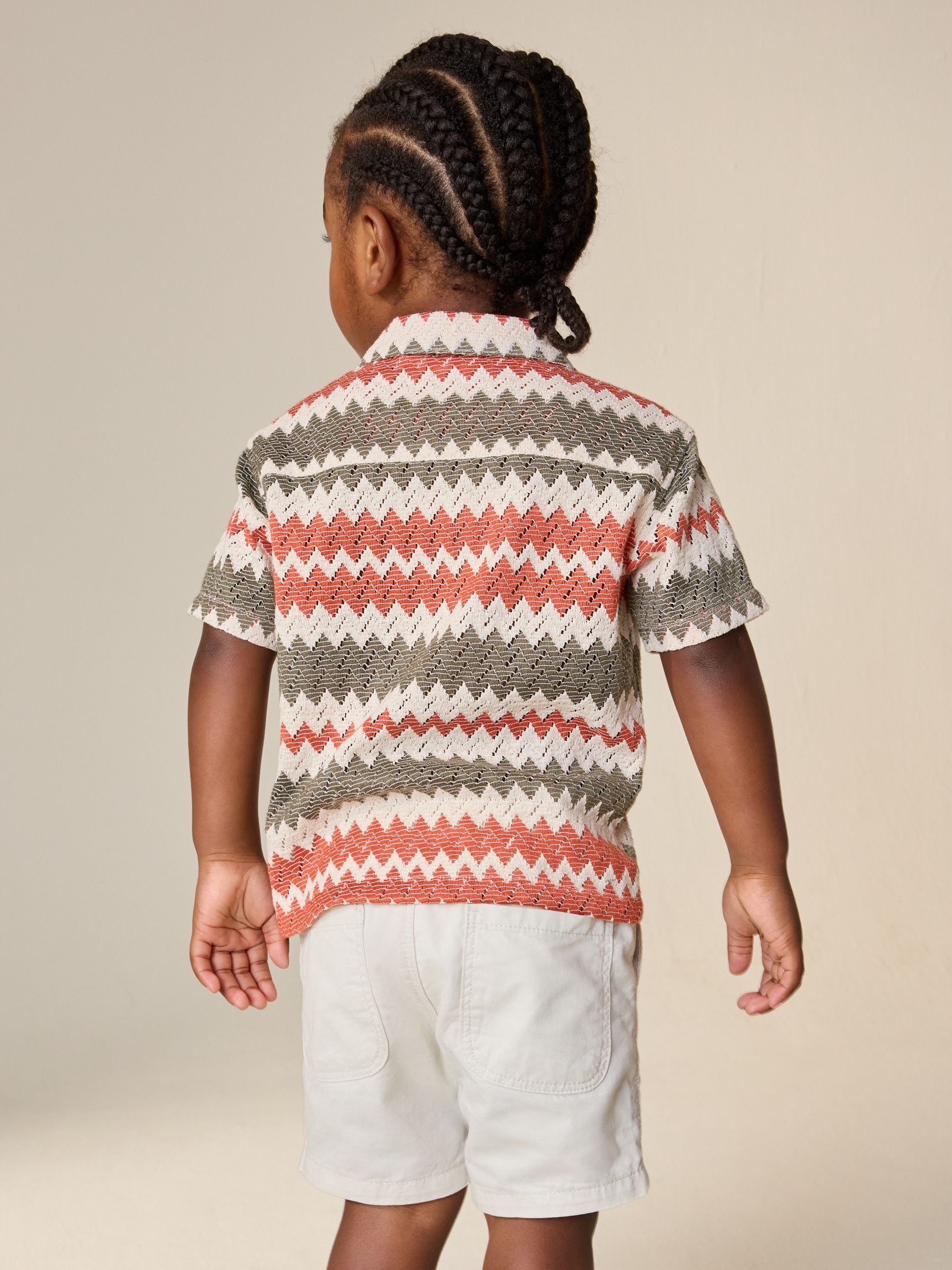Dsiney Kidz - Red/Ecru Striped Short Sleeve Revere Collar Textured Shirt (3mths-7yrs) image 3