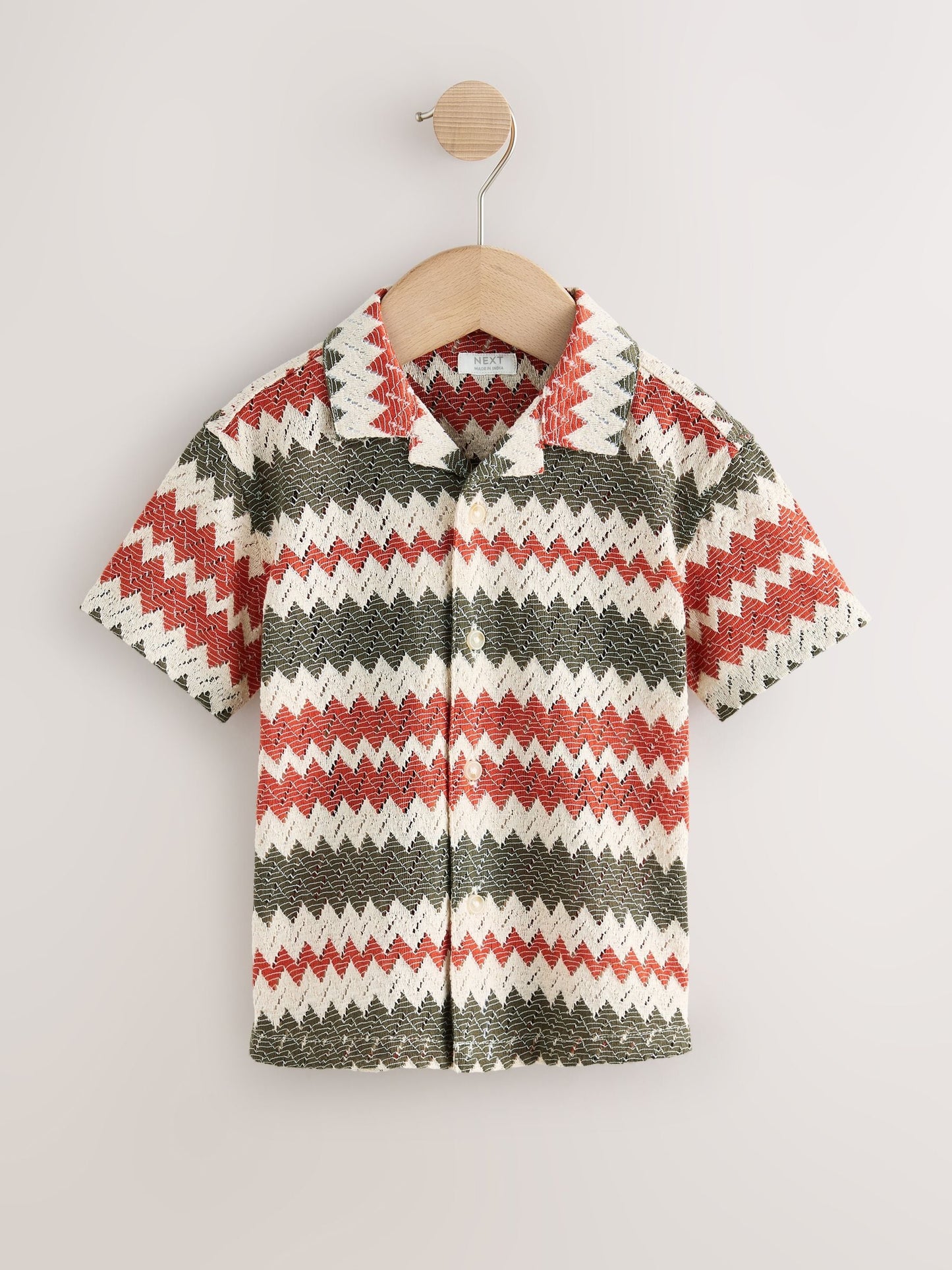 Dsiney Kidz - Red/Ecru Striped Short Sleeve Revere Collar Textured Shirt (3mths-7yrs) image 4