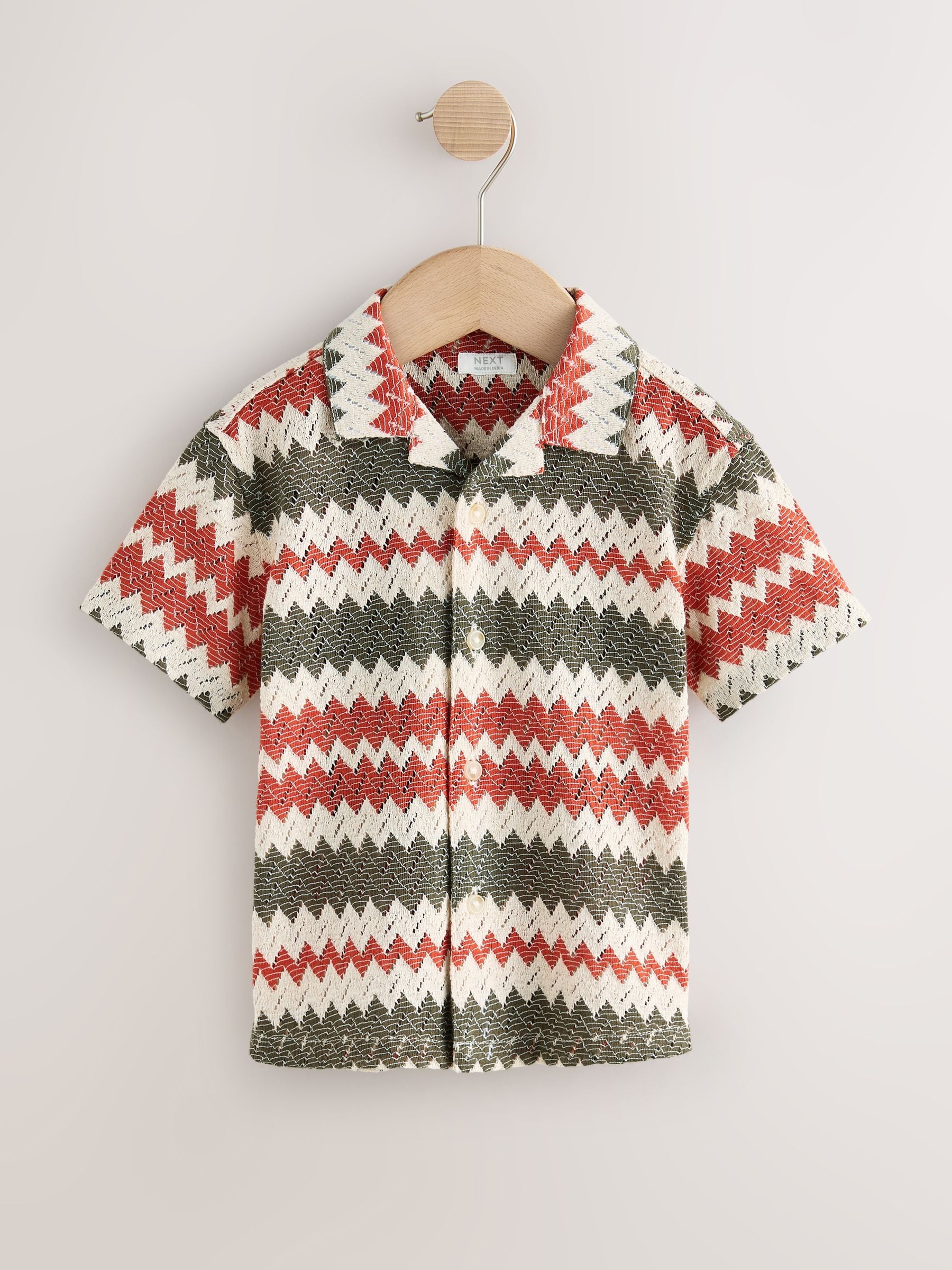 Dsiney Kidz - Red/Ecru Striped Short Sleeve Revere Collar Textured Shirt (3mths-7yrs) image 4