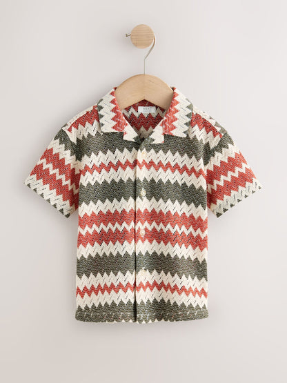 Dsiney Kidz - Red/Ecru Striped Short Sleeve Revere Collar Textured Shirt (3mths-7yrs) image 4