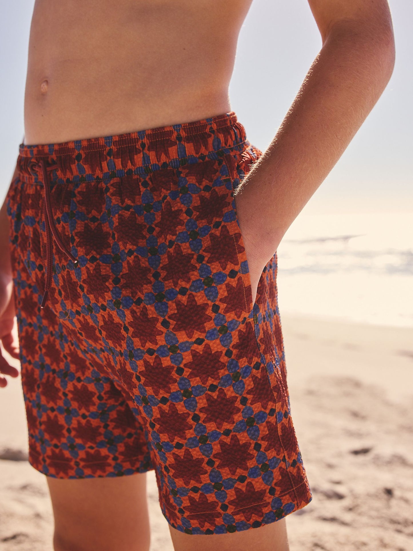 Rust Brown Printed Swim Shorts (3-16yrs) image 1